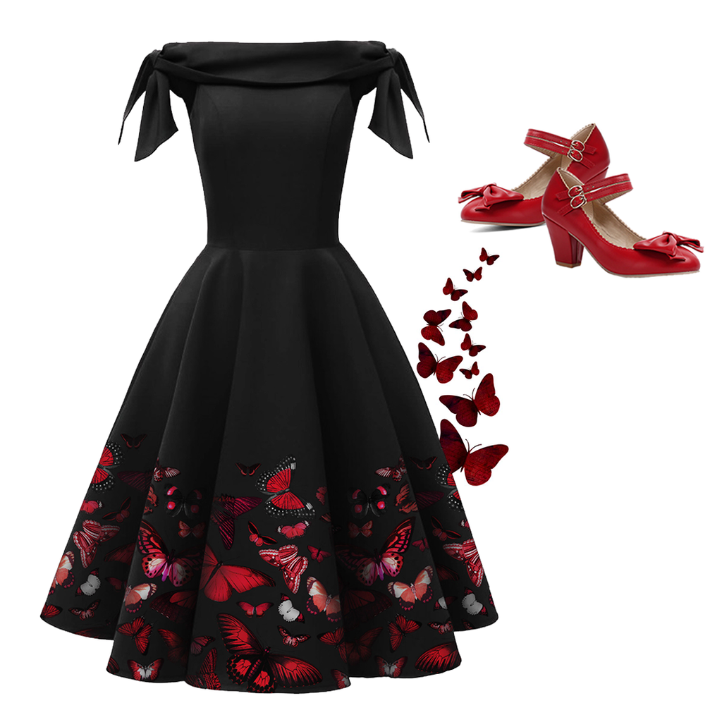 1950s Off-Shoulder Butterfly Swing Dress: timeless style reimagined