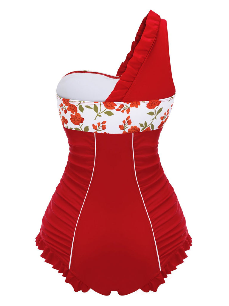 1950s One-shoulder Ruffle One-piece Swimsuit — vintage elegance for the modern woman
