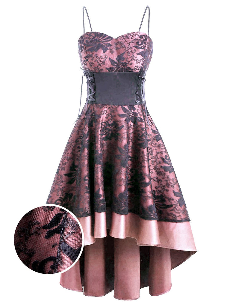 1950s Patchwork High Low Hem Strap Dress, classic 1950s style elegant retro fashion - Image 1