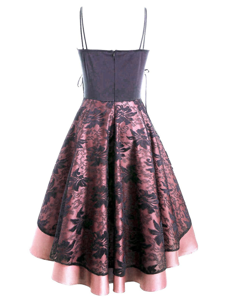 1950s Patchwork High Low Hem Strap Dress, classic 1950s style elegant retro fashion - Image 3