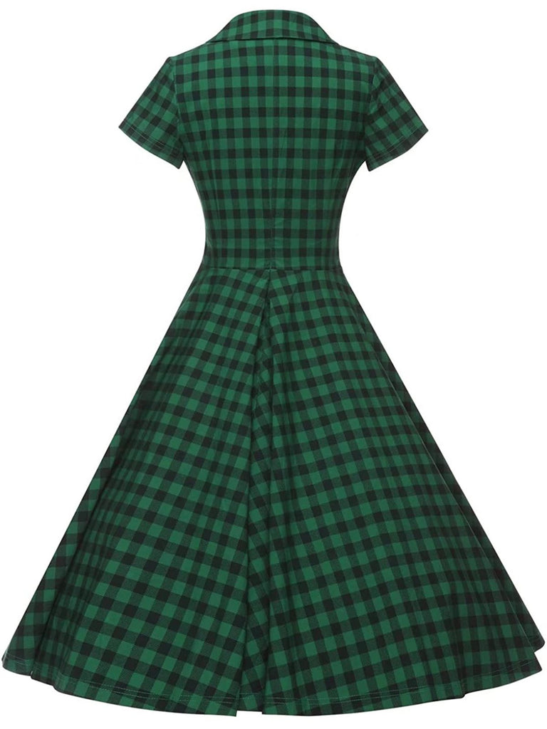 1950s Plaid Button Swing Dress, classic 1950s style elegant retro fashion - Image 3