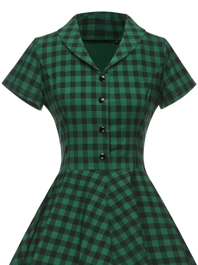 1950s Plaid Button Swing Dress, classic 1950s style elegant retro fashion - Image 4