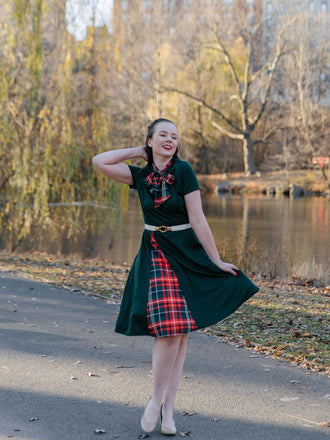 1950s Plaid Patchwork Bow Swing Dress: timeless style reimagined