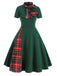 1950s Plaid Patchwork Bow Swing Dress, classic 1950s style elegant retro fashion - Image 2