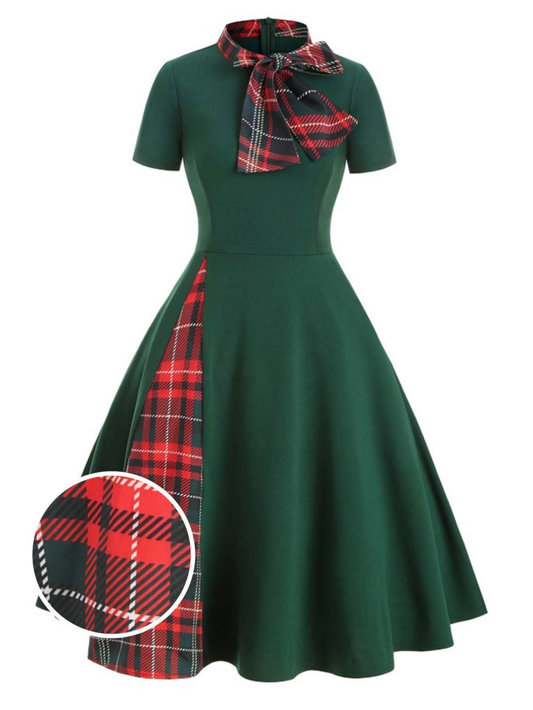 1950s Plaid Patchwork Bow Swing Dress: timeless style reimagined