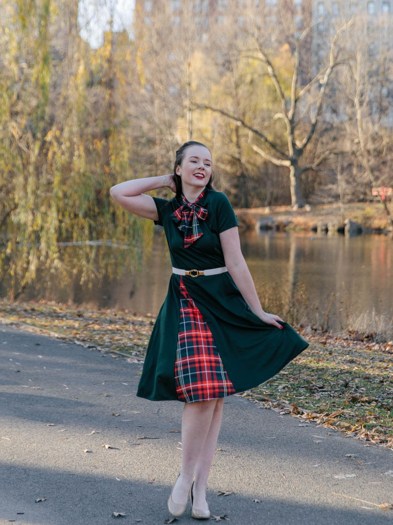 1950s Plaid Patchwork Bow Swing Dress: timeless style reimagined