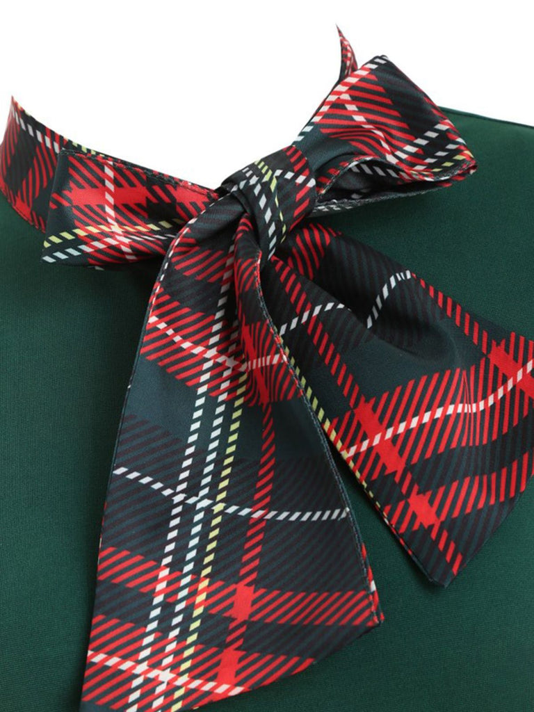 1950s Plaid Patchwork Bow Swing Dress, classic 1950s style elegant retro fashion - Image 4