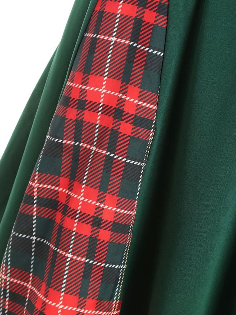 1950s Plaid Patchwork Bow Swing Dress, classic 1950s style elegant retro fashion - Image 5