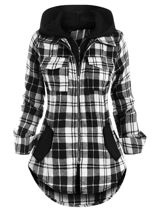 1950s Plaid Pocket Hooded Zipper Tops: timeless style reimagined