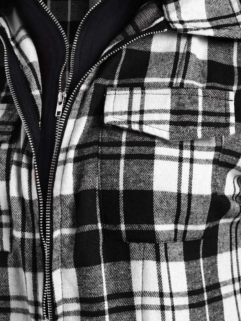 1950s Plaid Pocket Hooded Zipper Tops — vintage elegance for the modern woman