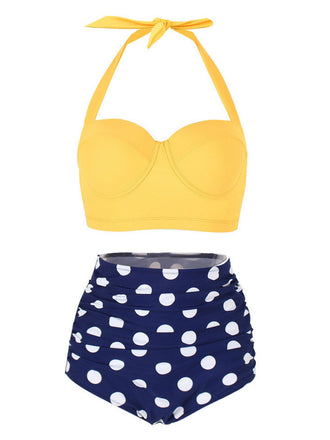 1950s Polka Dot Halter Pleated Bikini: timeless style reimagined