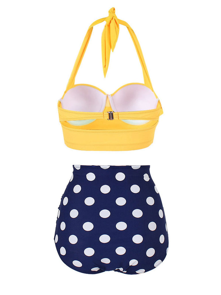 1950s Polka Dot Halter Pleated Bikini: timeless style reimagined