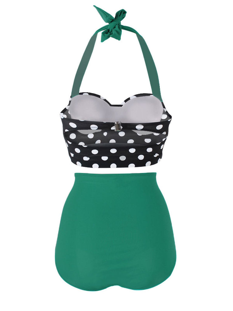 1950s Polka Dot Halter Pleated Bikini, classic 1950s style summer beach collection - Image 3