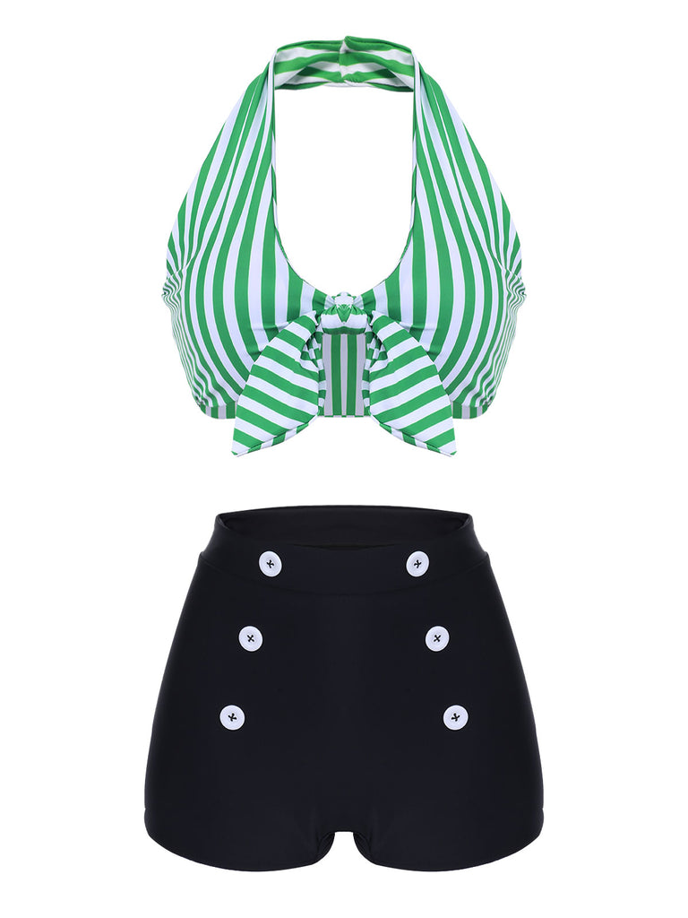 1950s Retro Halter Stripes Bikini Set - vintage fashion, retro style