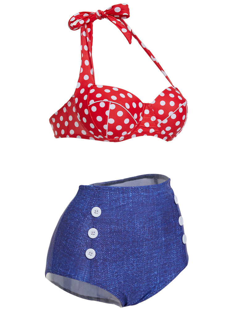 1950s Retro Polka Dot Halter Bikini Swimsuit: timeless style reimagined