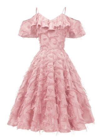 1950s Ruffle Tassel Feather Solid Dress: timeless style reimagined