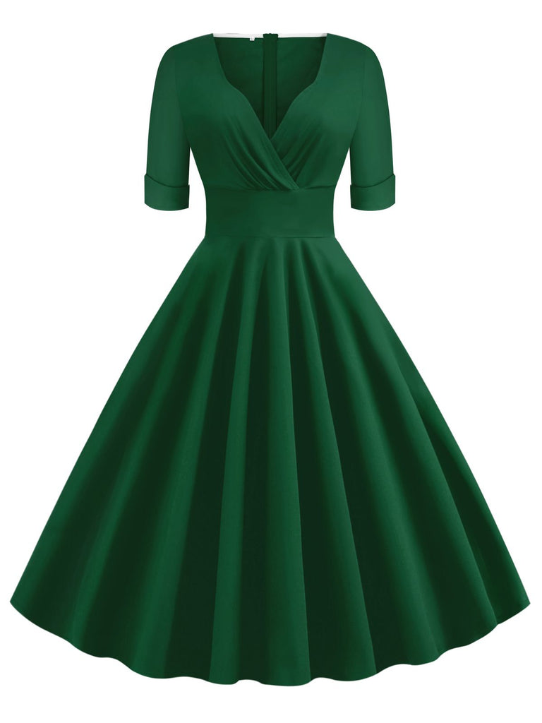 1950s Solid Sweetheart Fold Swing Dress, classic 1950s style elegant retro fashion - Image 1