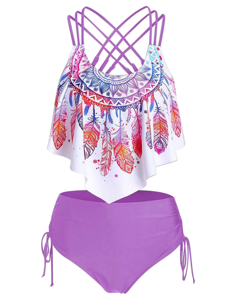 1950s Spaghetti Strap Feather Tankini Set - vintage fashion, retro style