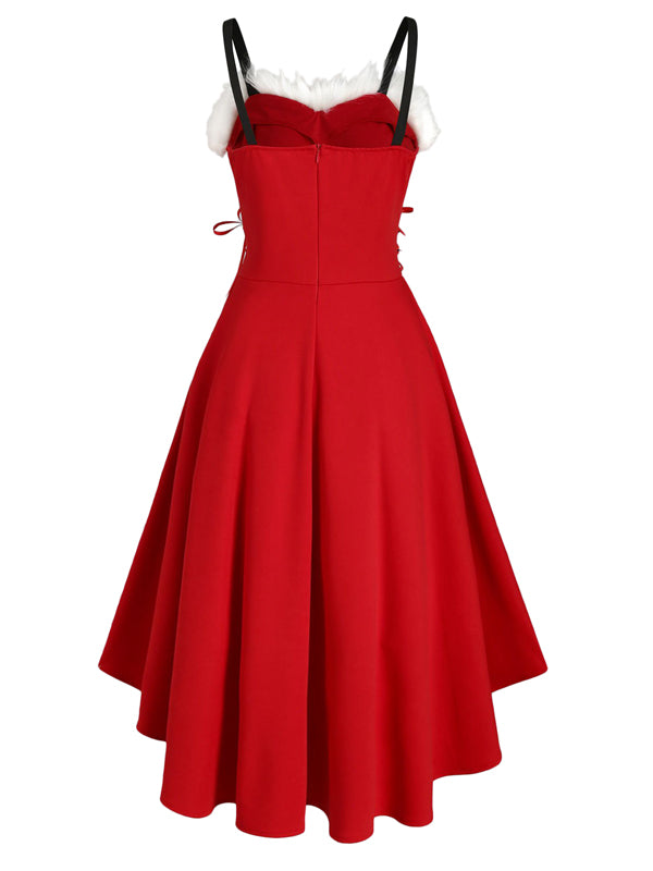 1950s Strap Furry Lace Up Dress, classic 1950s style elegant retro fashion - Image 3