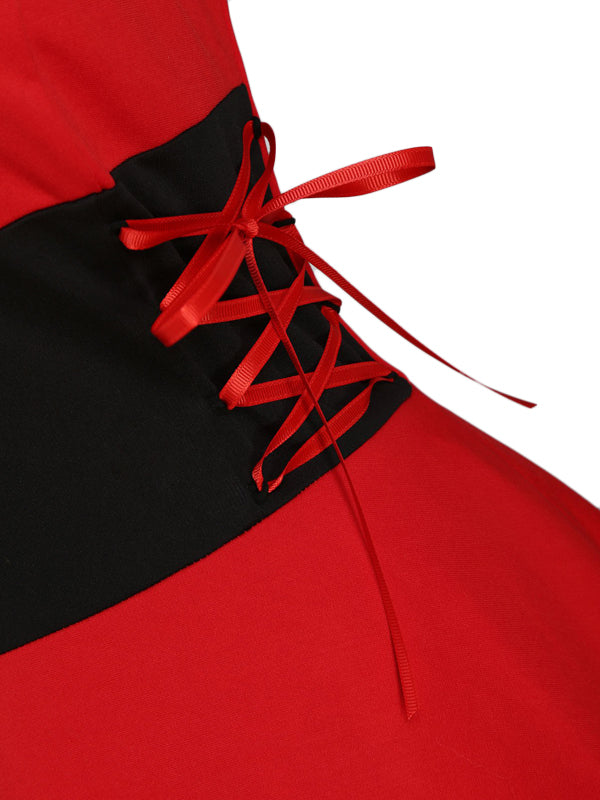 1950s Strap Furry Lace Up Dress, classic 1950s style elegant retro fashion - Image 4
