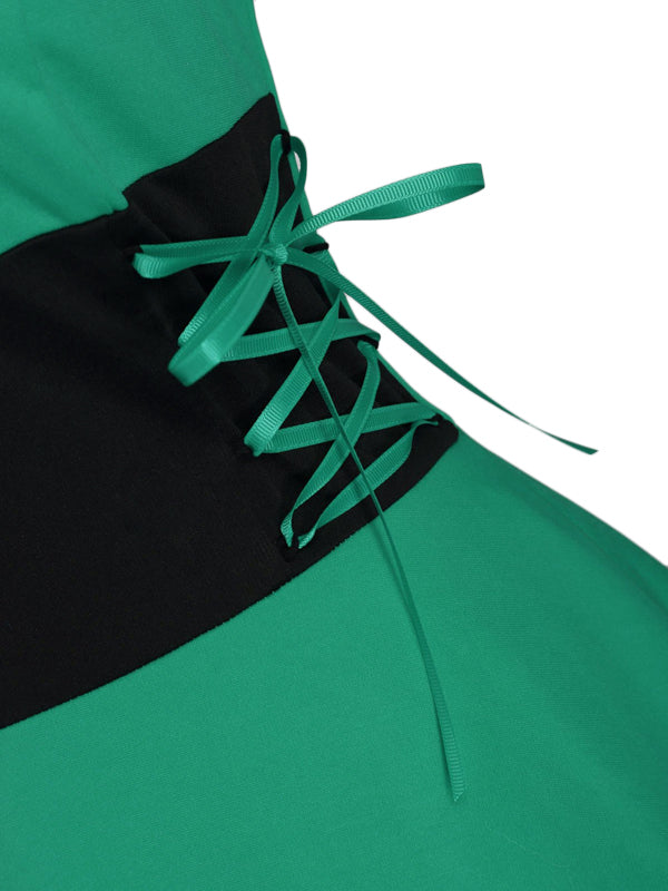 1950s Strap Furry Lace Up Dress, classic 1950s style elegant retro fashion - Image 9
