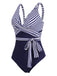 1950s Stripe Lace Up Patchwork One-Piece Swimsuit — vintage elegance for the modern woman