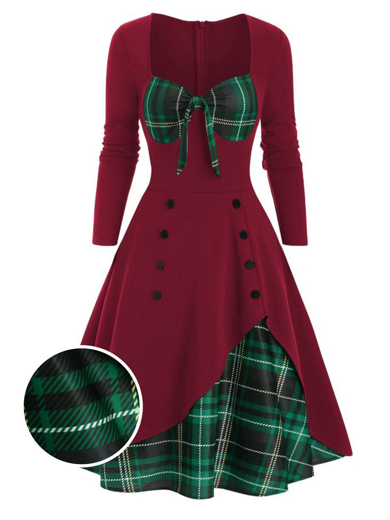 1950s Sweetheart Plaid Patchwork Dress, classic 1950s style elegant retro fashion - Image 11