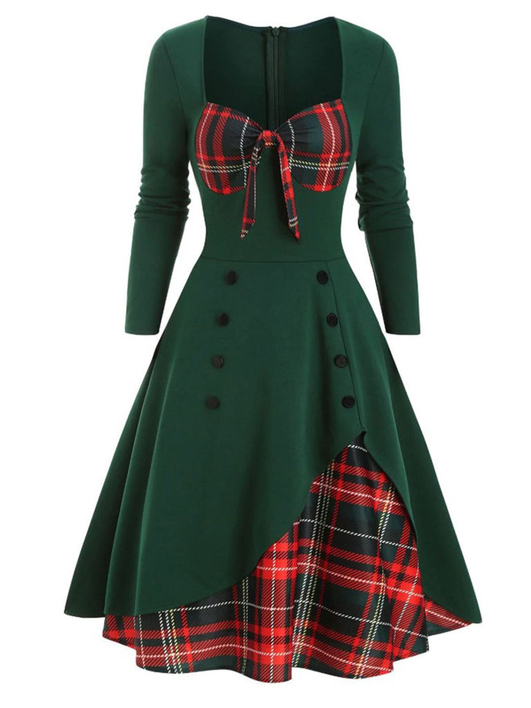 1950s Sweetheart Plaid Patchwork Dress, classic 1950s style elegant retro fashion - Image 17