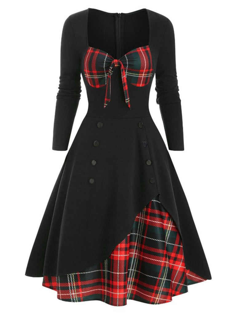 1950s Sweetheart Plaid Patchwork Dress, classic 1950s style elegant retro fashion - Image 7