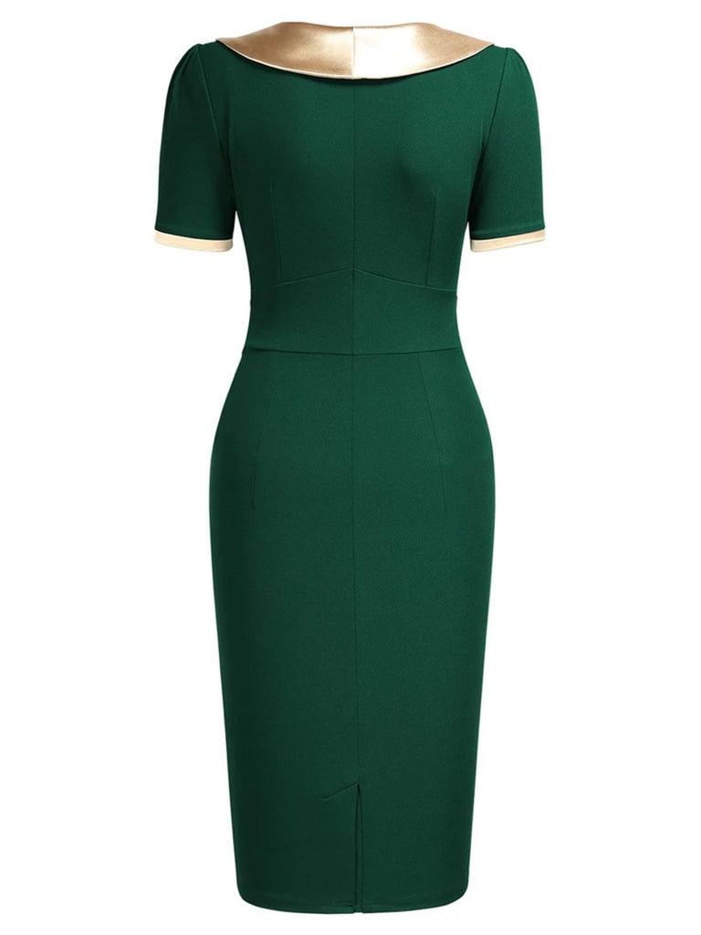 1960s Bow Patchwork Bodycon Dress, classic 1960s style elegant retro fashion - Image 2