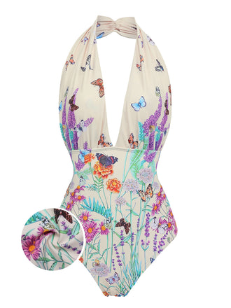 1960s Butterfly Halter One-Piece Bikini Set - vintage fashion, retro style