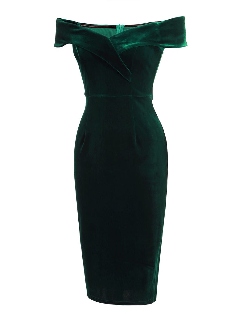 1960s Off Shoulder Velvet Bodycon Dress: timeless style reimagined
