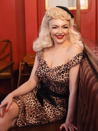 1960s Off-shoulder Leopard Pencil Dress: timeless style reimagined