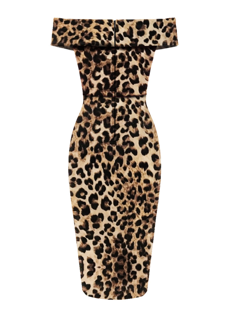 1960s Off-shoulder Leopard Pencil Dress: timeless style reimagined