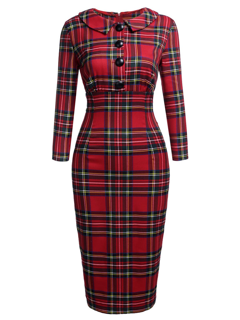 1960s Plaids Bodycon Dress, classic 1960s style elegant retro fashion - Image 2