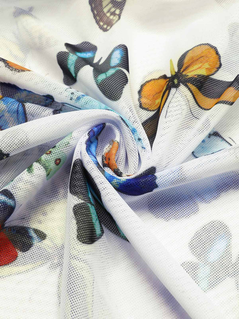 1960s Butterflies Strap One-piece Swimsuit & Cover-up Skirt - vintage skirt, retro style