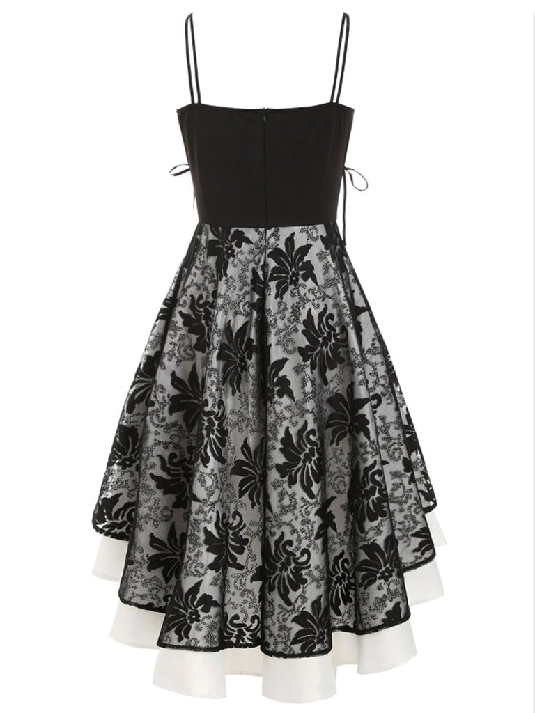 1980s Patchwork High Low Hem Strap Dress: timeless style reimagined