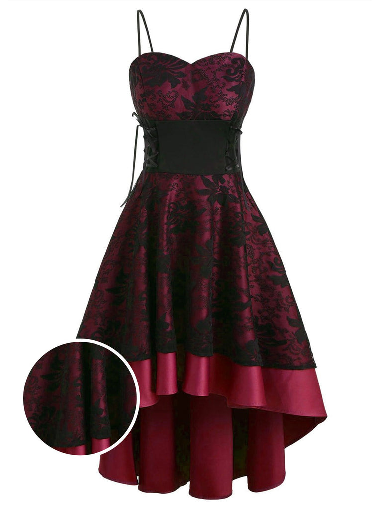 1980s Patchwork High Low Hem Strap Dress, classic 1980s style elegant retro fashion - Image 6