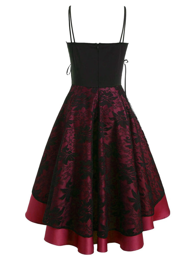 1980s Patchwork High Low Hem Strap Dress, classic 1980s style elegant retro fashion - Image 8