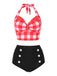 Red 1950s Plaid Halter Bikini Set