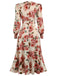 1940s Rose V-Neck Long Sleeves Dress