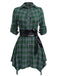 1950s 3/4 Sleeve Plaid Belt Dress