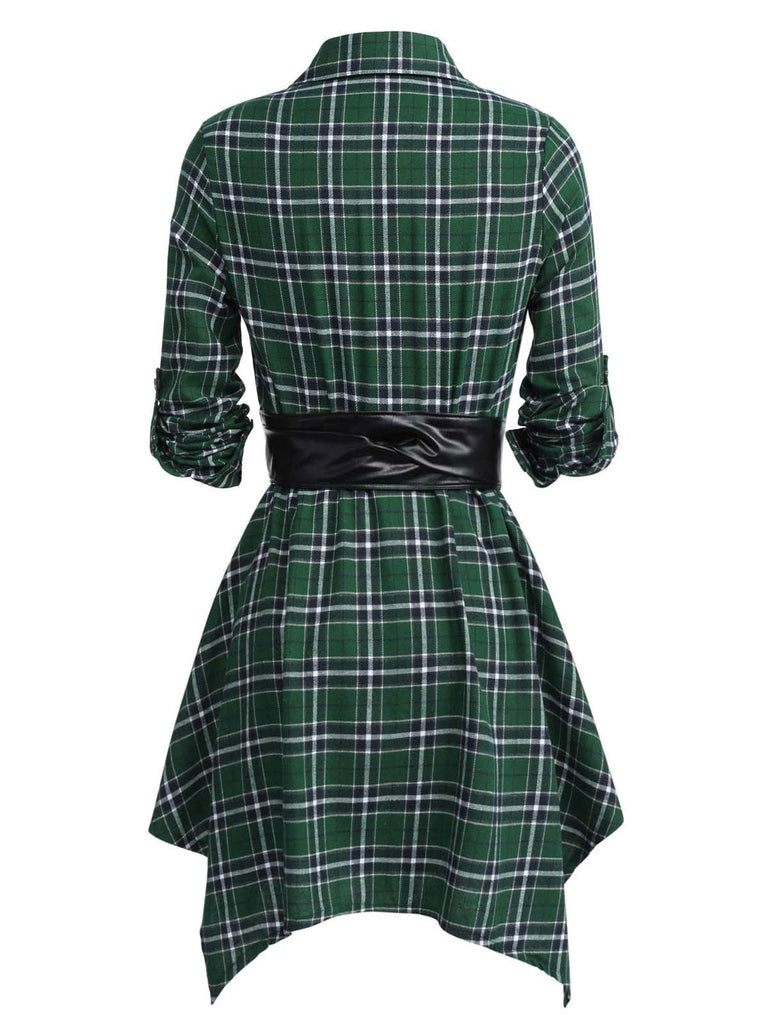 1950s 3/4 Sleeve Plaid Belt Dress