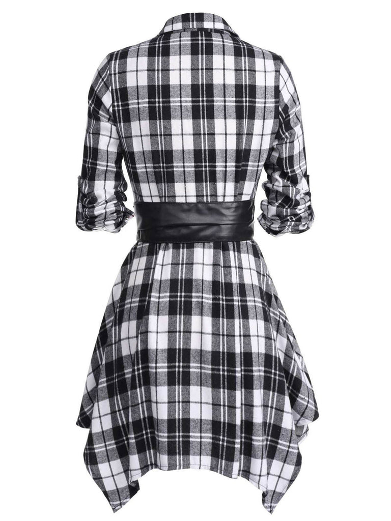 1950s 3/4 Sleeve Plaid Belt Dress