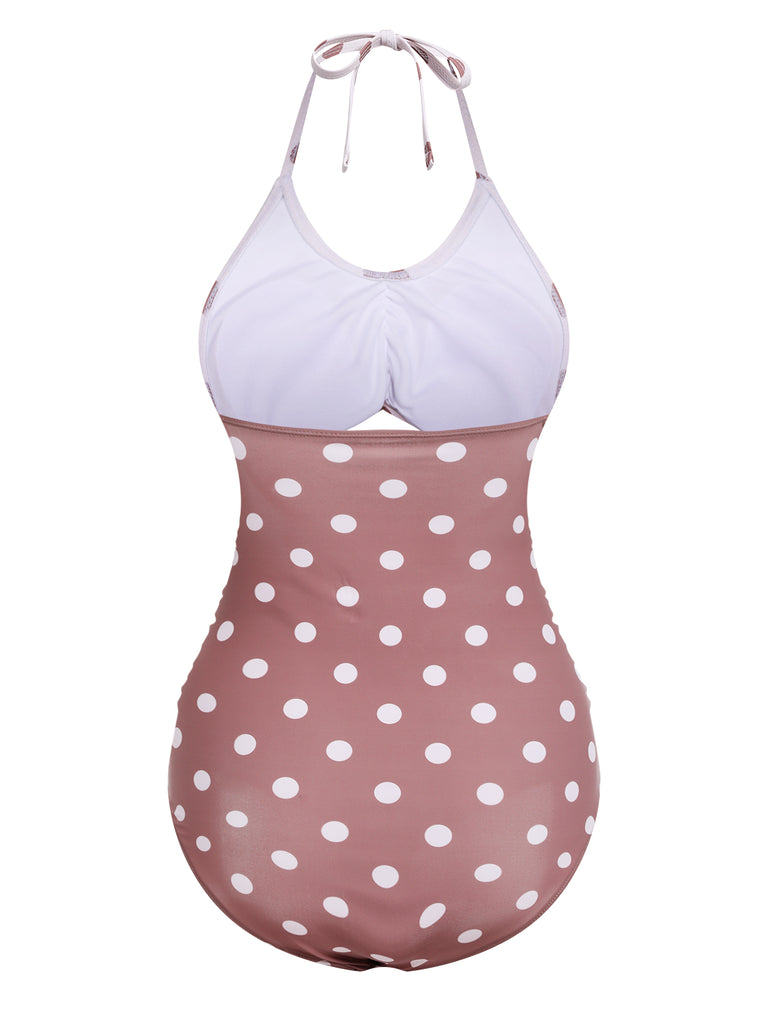 Retro Polka Dots Patchwork One-piece Swimsuit