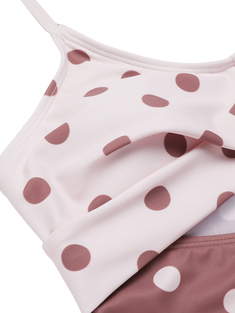 Retro Polka Dots Patchwork One-piece Swimsuit