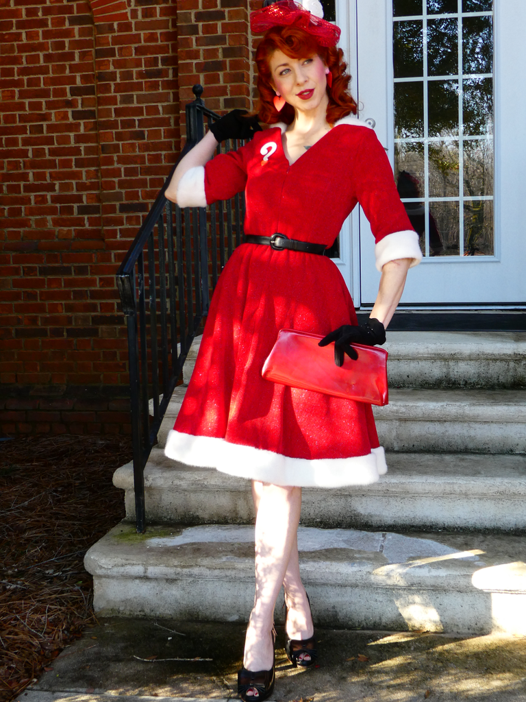 Red 1950s Solid Plush Christmas Dress