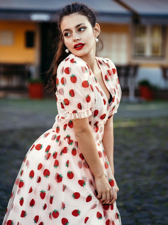 Pink 1950s Lace Strawberry Swing Dress