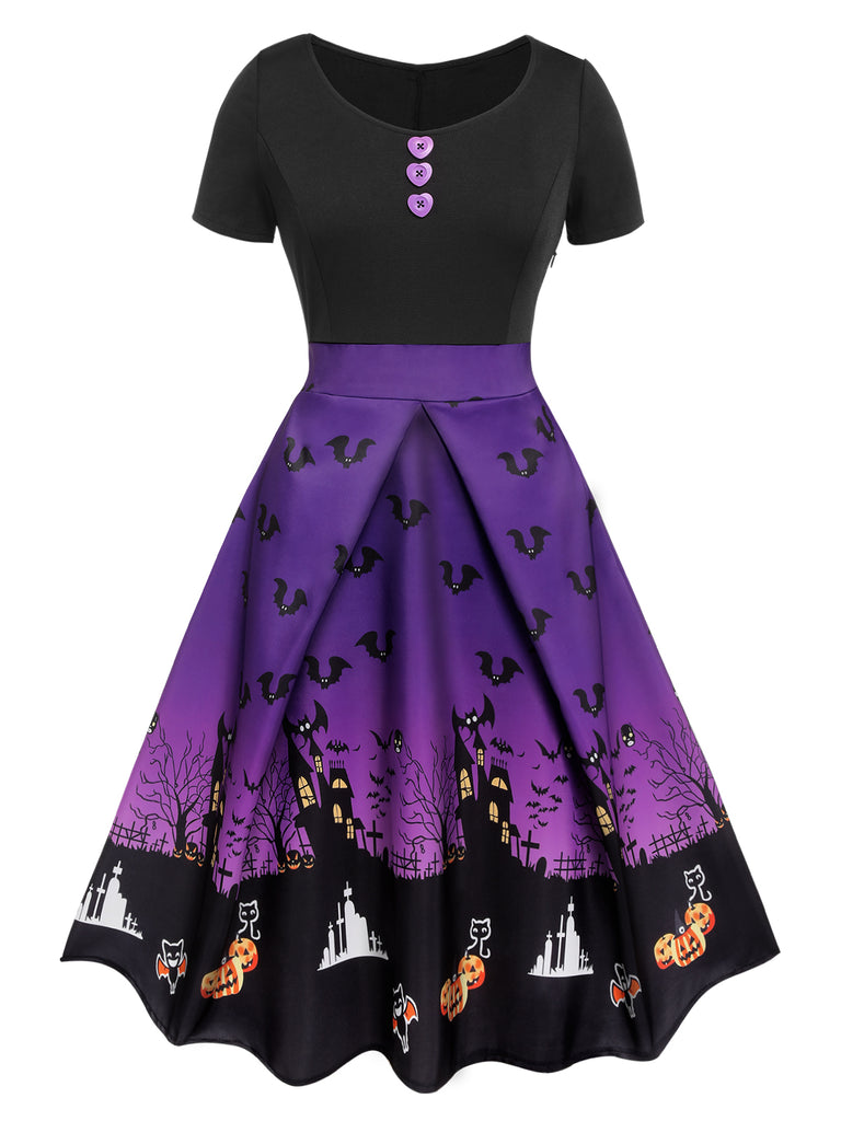 Black 1950s Halloween Button Dress