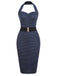 Navy 1960s Halter Dot Bodycon Dress